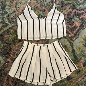 Pin Stripe Crop Top High Waisted Short Set